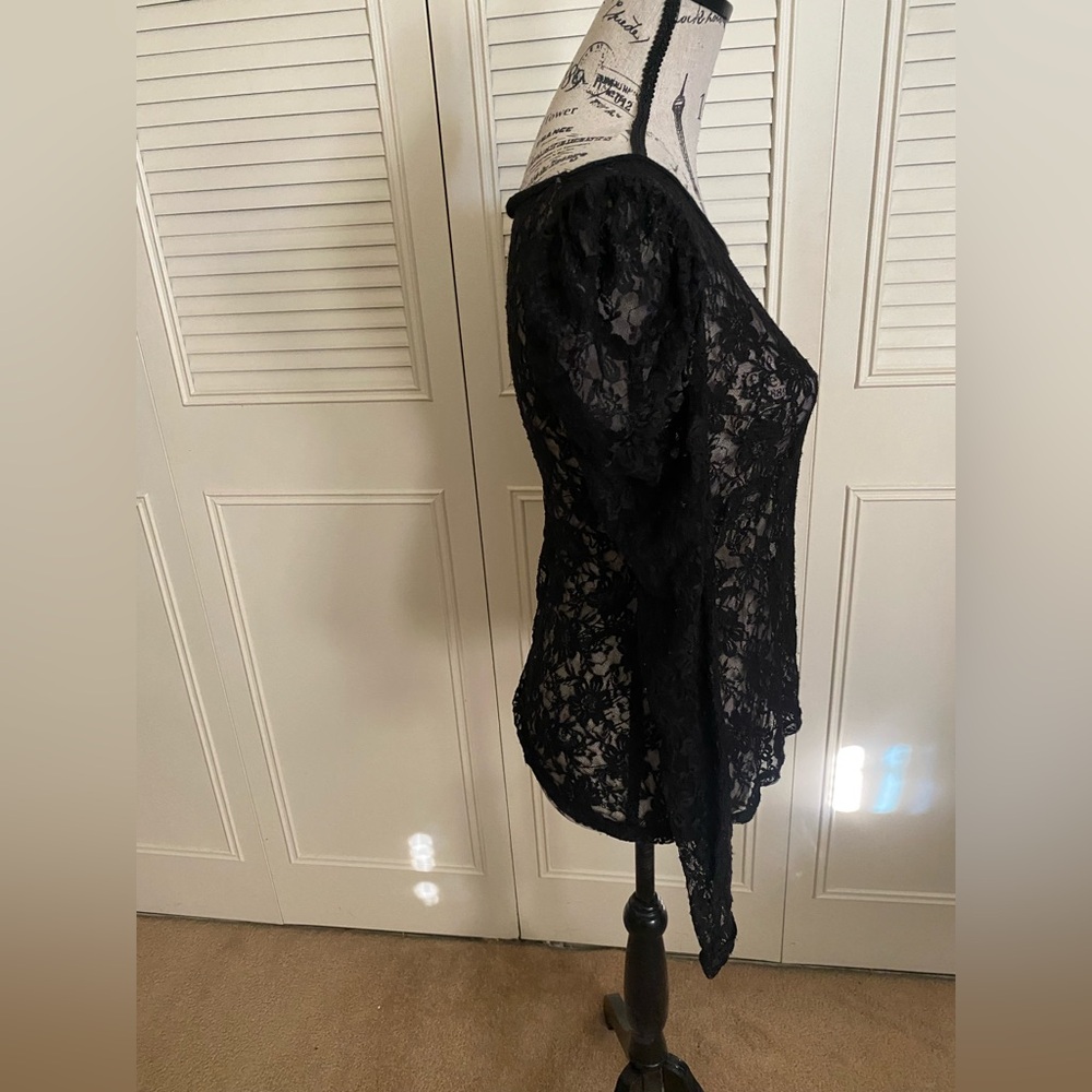 Twenty One sheer black lace long sleeve blouse - Picture 7 of 15